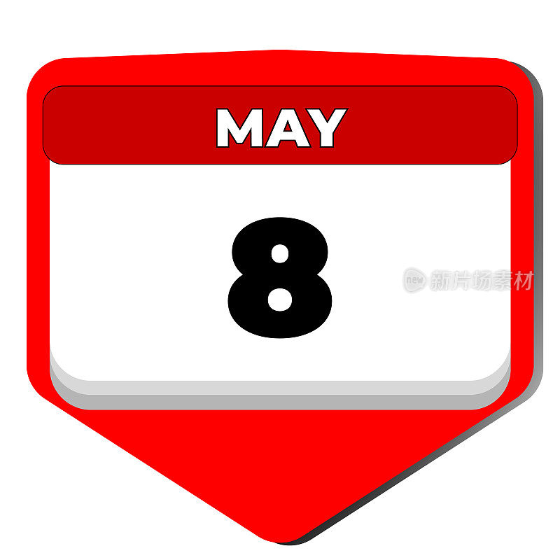 8 .五月矢量图标日历日。五月八日。5月8日，8号日期。8天的日历。八个日期。胜利在欧洲，世界红十字会